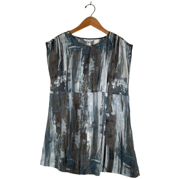 Cabi Womens Size L Tunic Top Sleeveless Sheer Earthy Colors in an Abstract Print - Picture 8 of 13